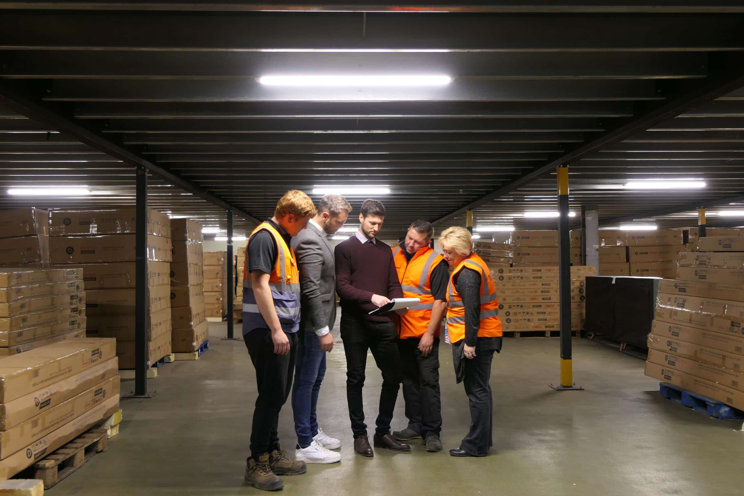 Forklift moving out-of-gauge goods in a warehouse