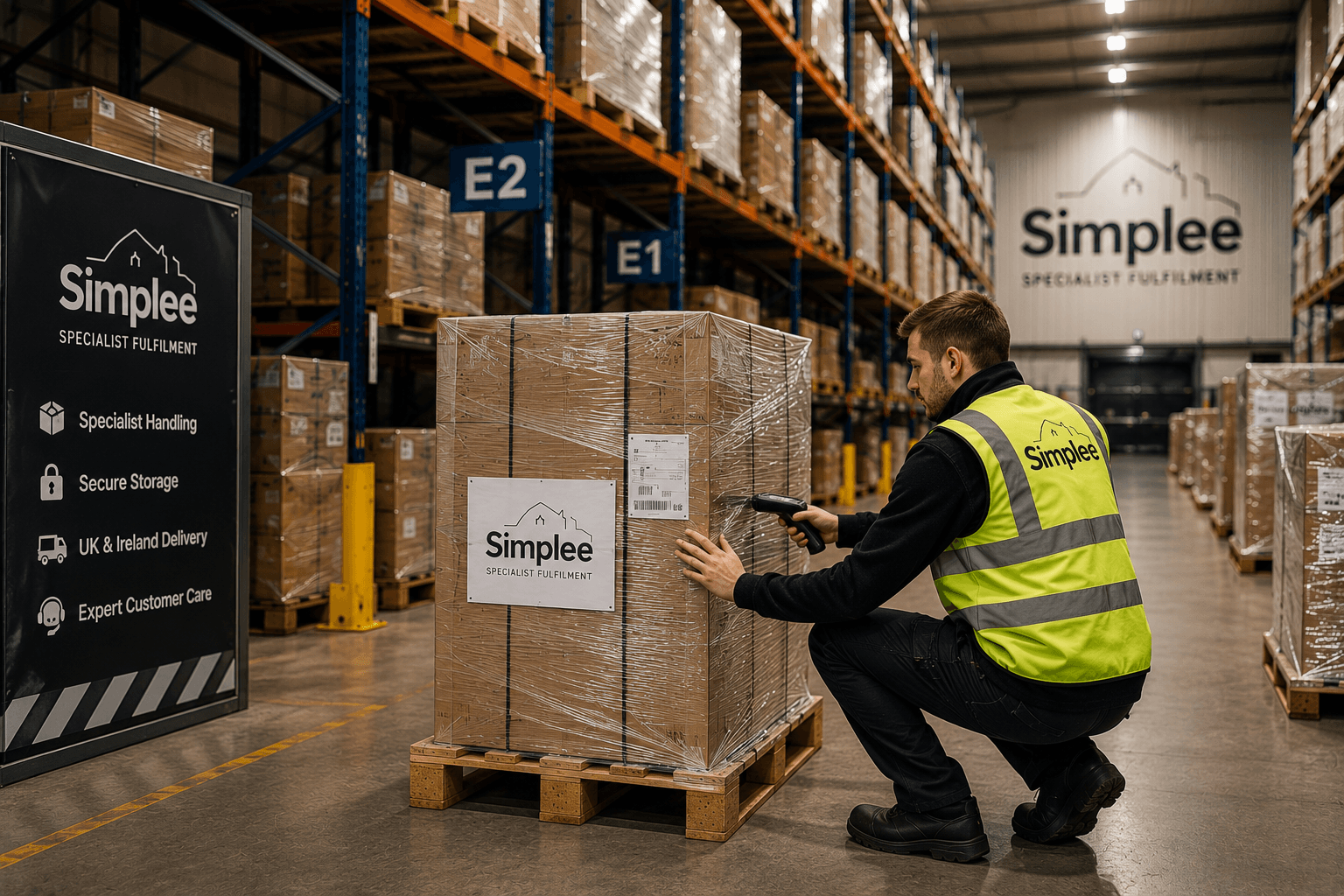 SIMPLEE UK warehouse team checking palletised stock