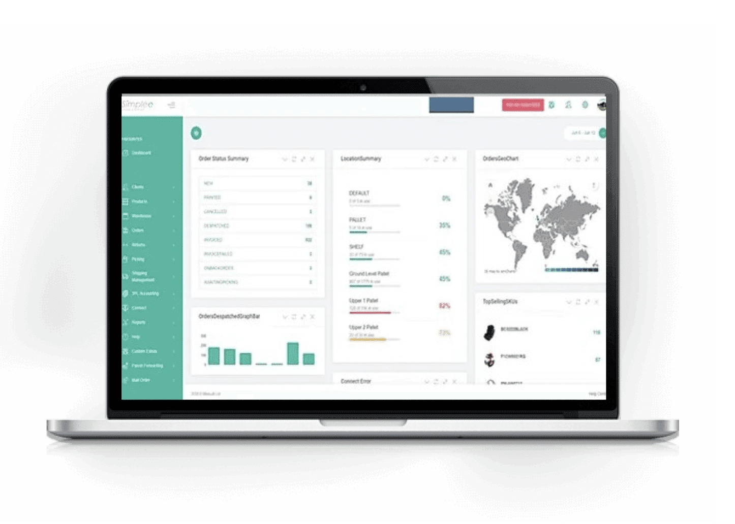 Team Simplee stock visibility dashboard on a laptop