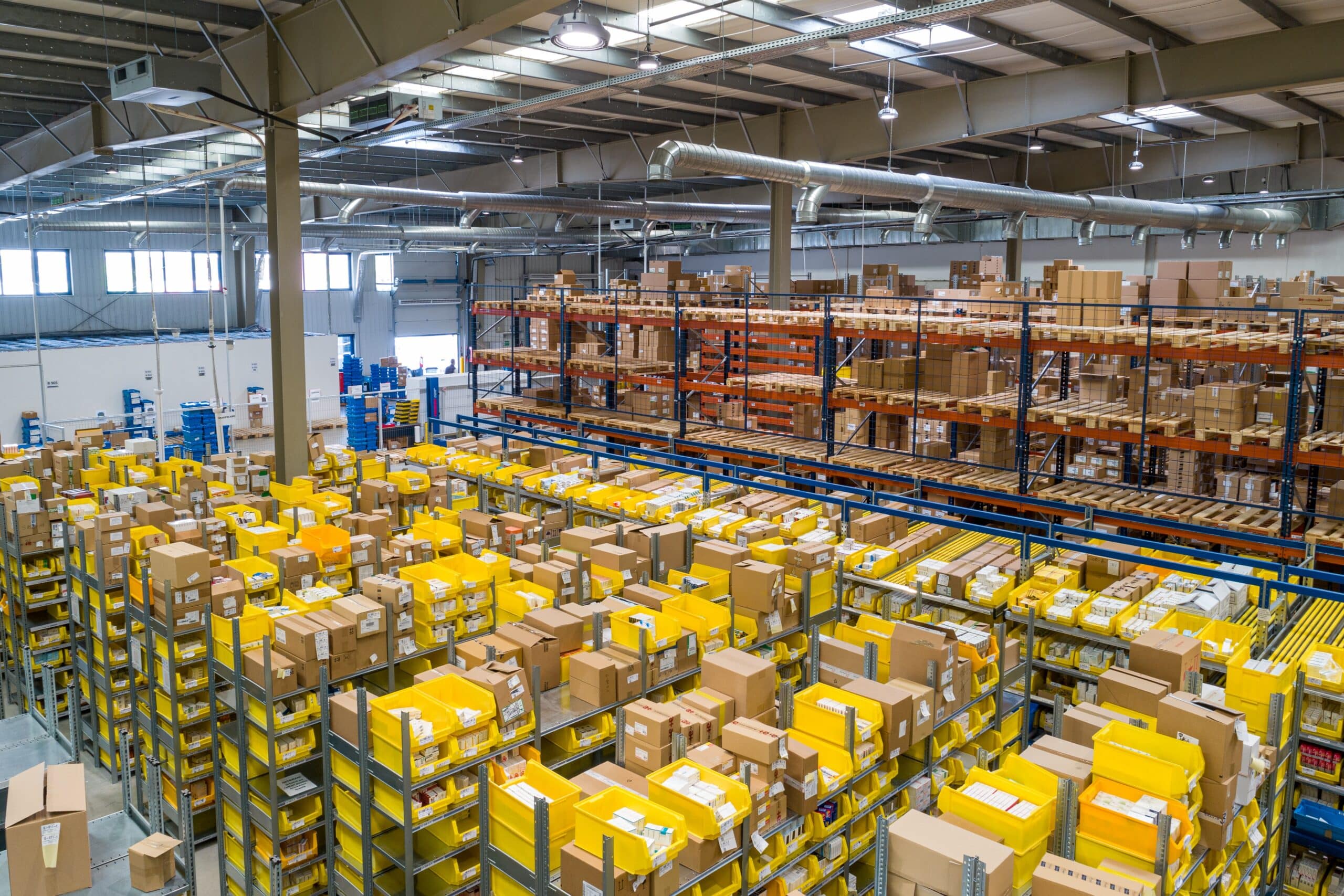 Warehouse storage space with racking and stock