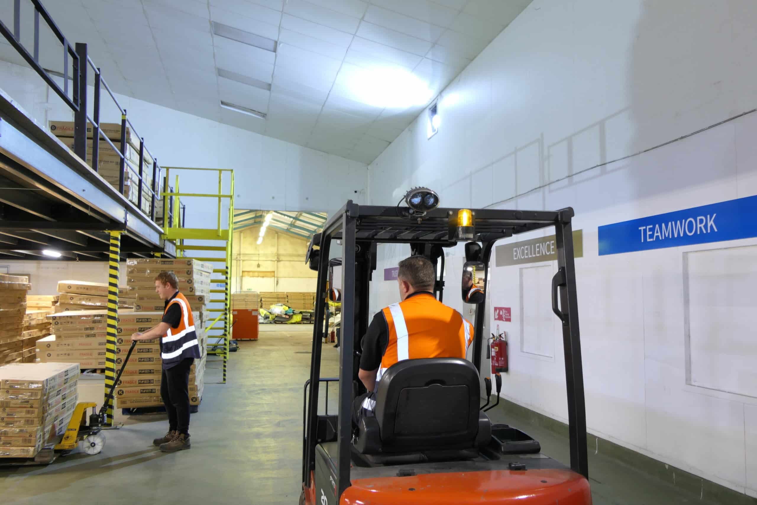 Warehouse storage space with racking and stock
