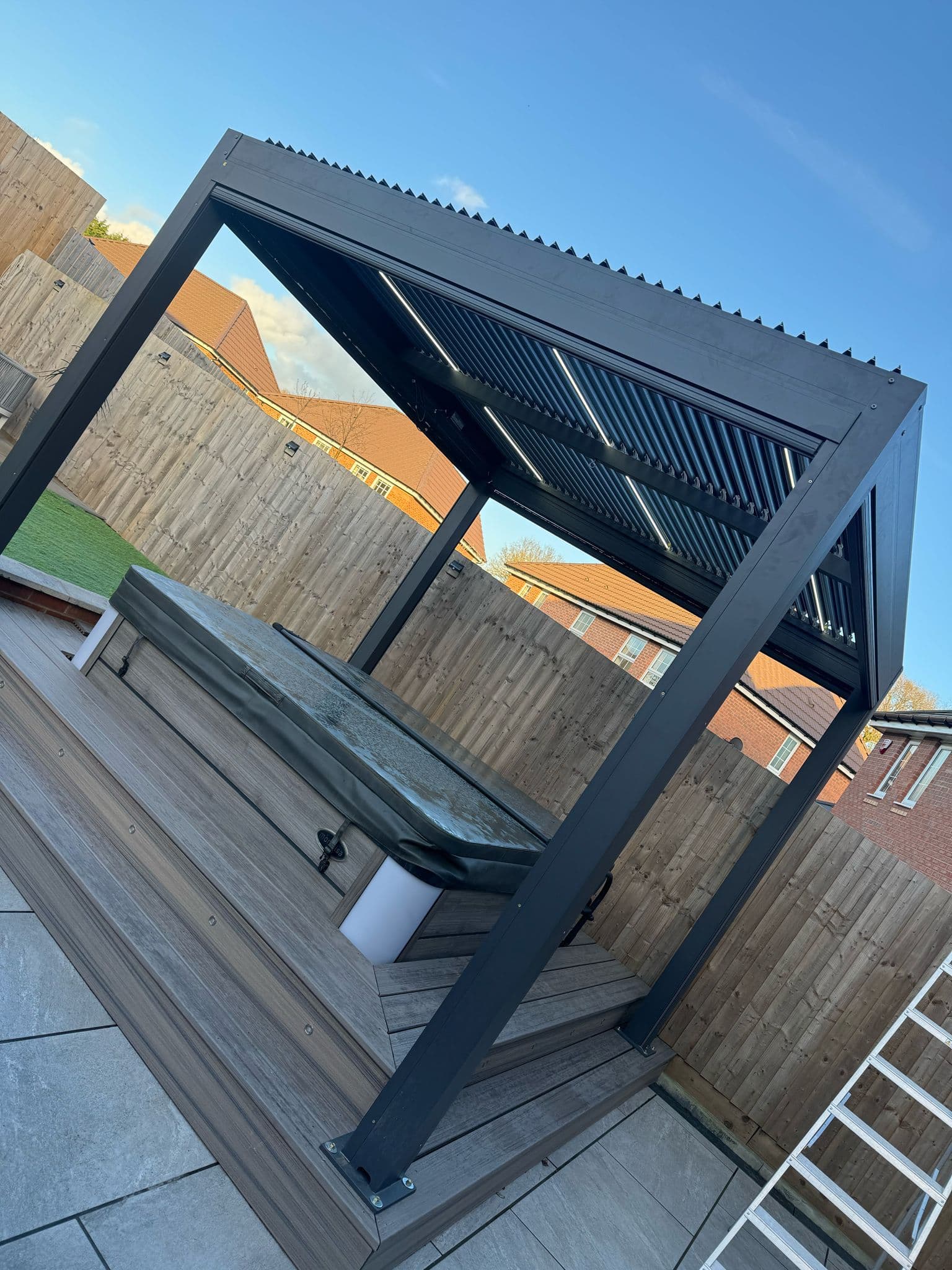 Pergola installation completed in a garden setting